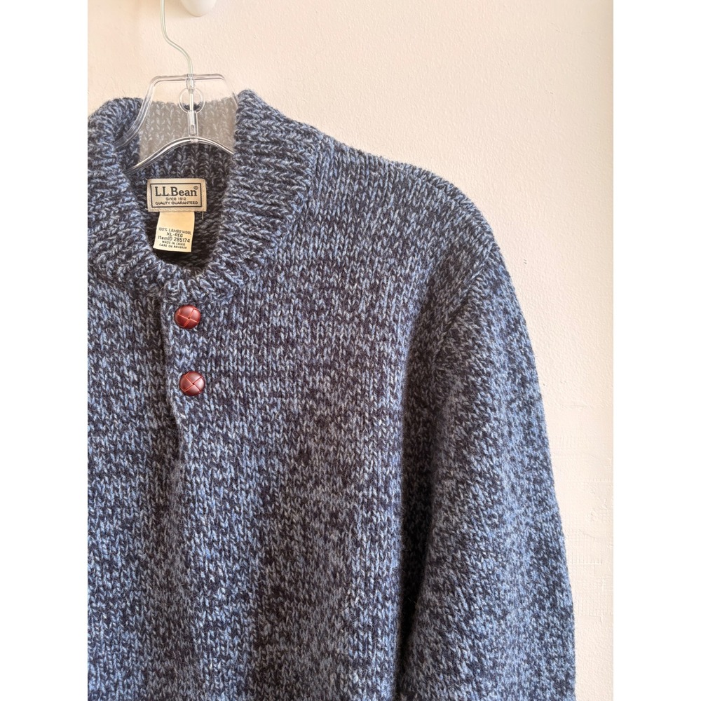 LL Bean Mens 100% Lambswool Shawl Collar Sweater Blue Marl Knit XL 285174 - Picture 4 of 7